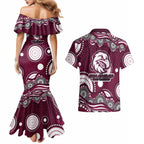 Manly Warringah Sea Eagles Couples Matching Mermaid Dress and Hawaiian Shirt Aboriginal Dot Pattern - Rugby Mascot Heritage Pride