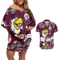 Manly Warringah Sea Eagles Couples Matching Off Shoulder Short Dress and Hawaiian Shirt Aboriginal Dot Pattern - Rugby Mascot Heritage Pride