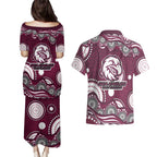 Manly Warringah Sea Eagles Couples Matching Puletasi and Hawaiian Shirt Aboriginal Dot Pattern - Rugby Mascot Heritage Pride