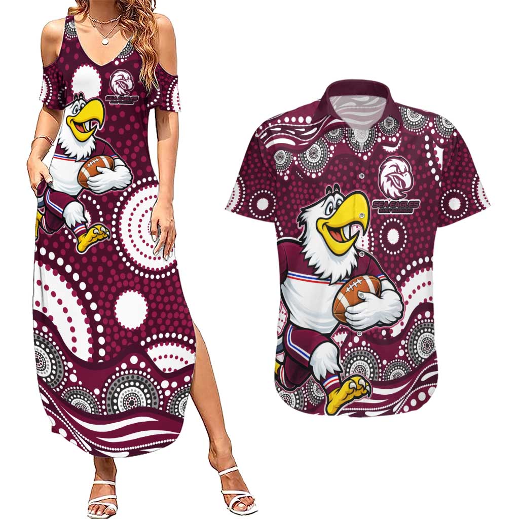 Manly Warringah Sea Eagles Couples Matching Summer Maxi Dress and Hawaiian Shirt Aboriginal Dot Pattern - Rugby Mascot Heritage Pride