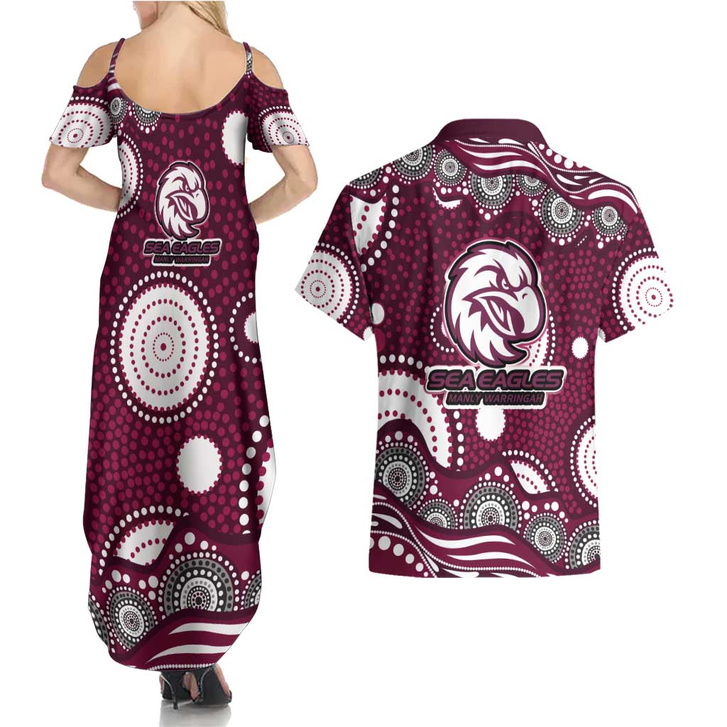 Manly Warringah Sea Eagles Couples Matching Summer Maxi Dress and Hawaiian Shirt Aboriginal Dot Pattern - Rugby Mascot Heritage Pride