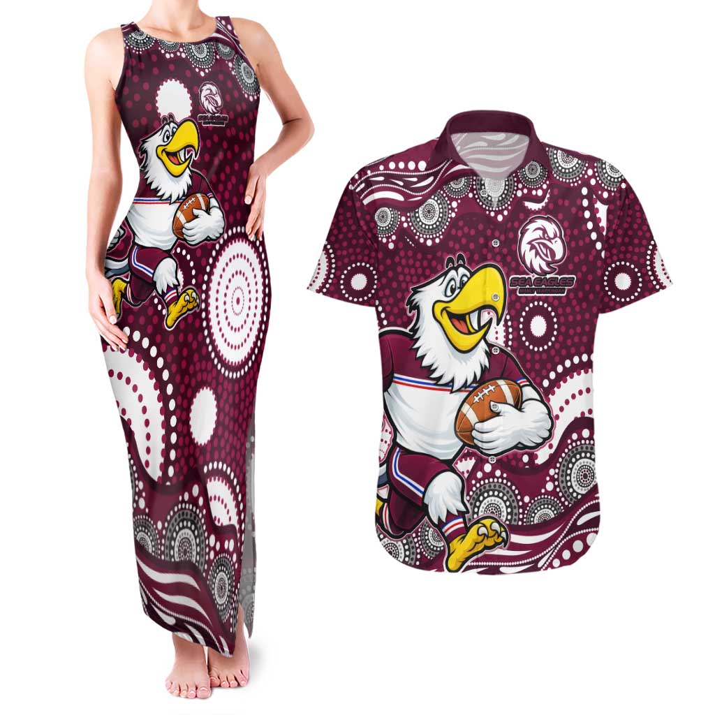 Manly Warringah Sea Eagles Couples Matching Tank Maxi Dress and Hawaiian Shirt Aboriginal Dot Pattern - Rugby Mascot Heritage Pride