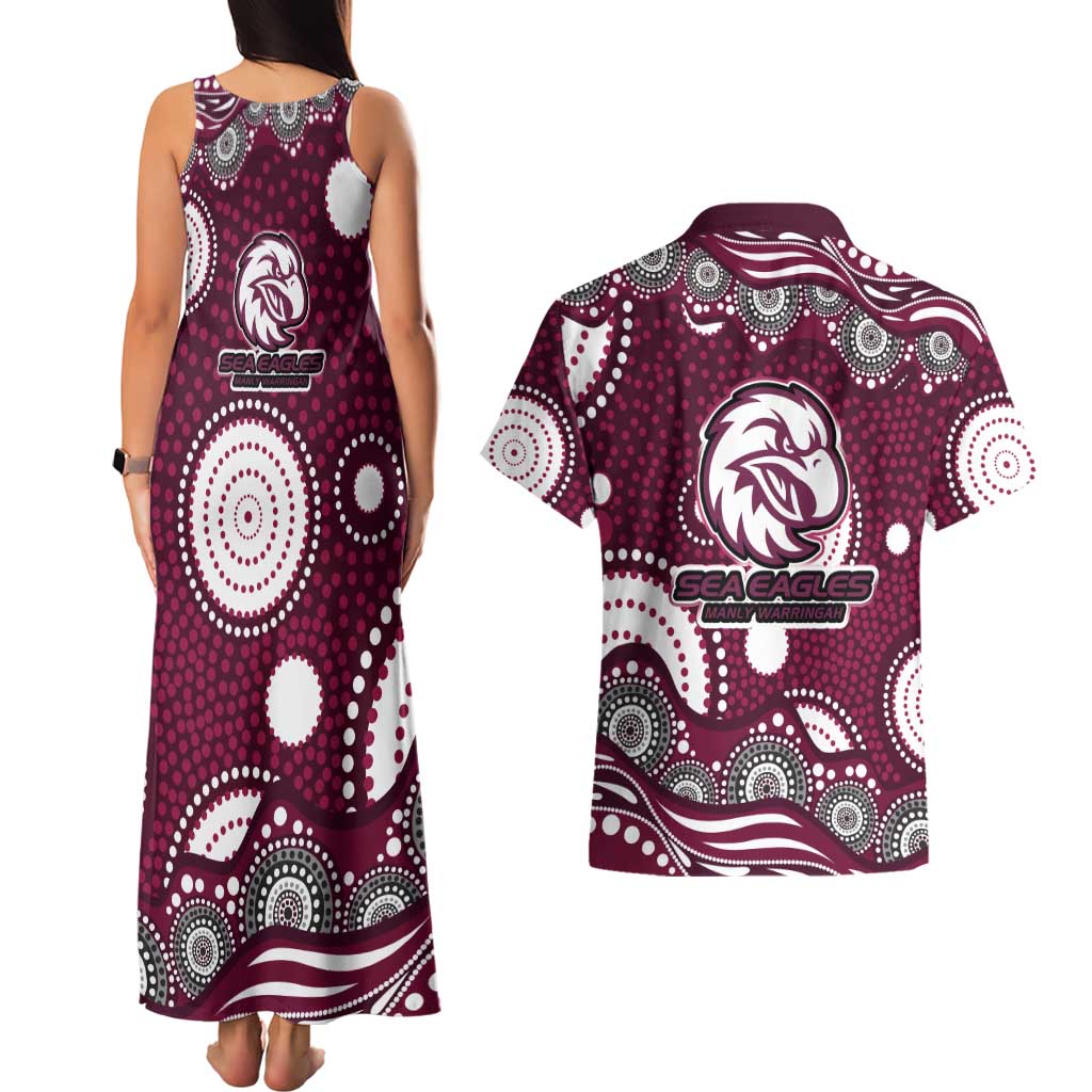 Manly Warringah Sea Eagles Couples Matching Tank Maxi Dress and Hawaiian Shirt Aboriginal Dot Pattern - Rugby Mascot Heritage Pride