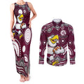 Manly Warringah Sea Eagles Couples Matching Tank Maxi Dress and Long Sleeve Button Shirt Aboriginal Dot Pattern - Rugby Mascot Heritage Pride
