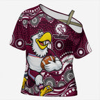 Manly Warringah Sea Eagles Cross Shoulder Shirt Aboriginal Dot Pattern - Rugby Mascot Heritage Pride