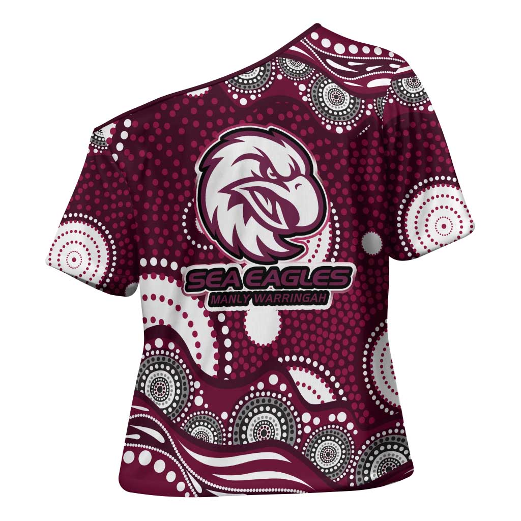Manly Warringah Sea Eagles Cross Shoulder Shirt Aboriginal Dot Pattern - Rugby Mascot Heritage Pride