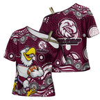 Manly Warringah Sea Eagles Cross Shoulder Shirt Aboriginal Dot Pattern - Rugby Mascot Heritage Pride