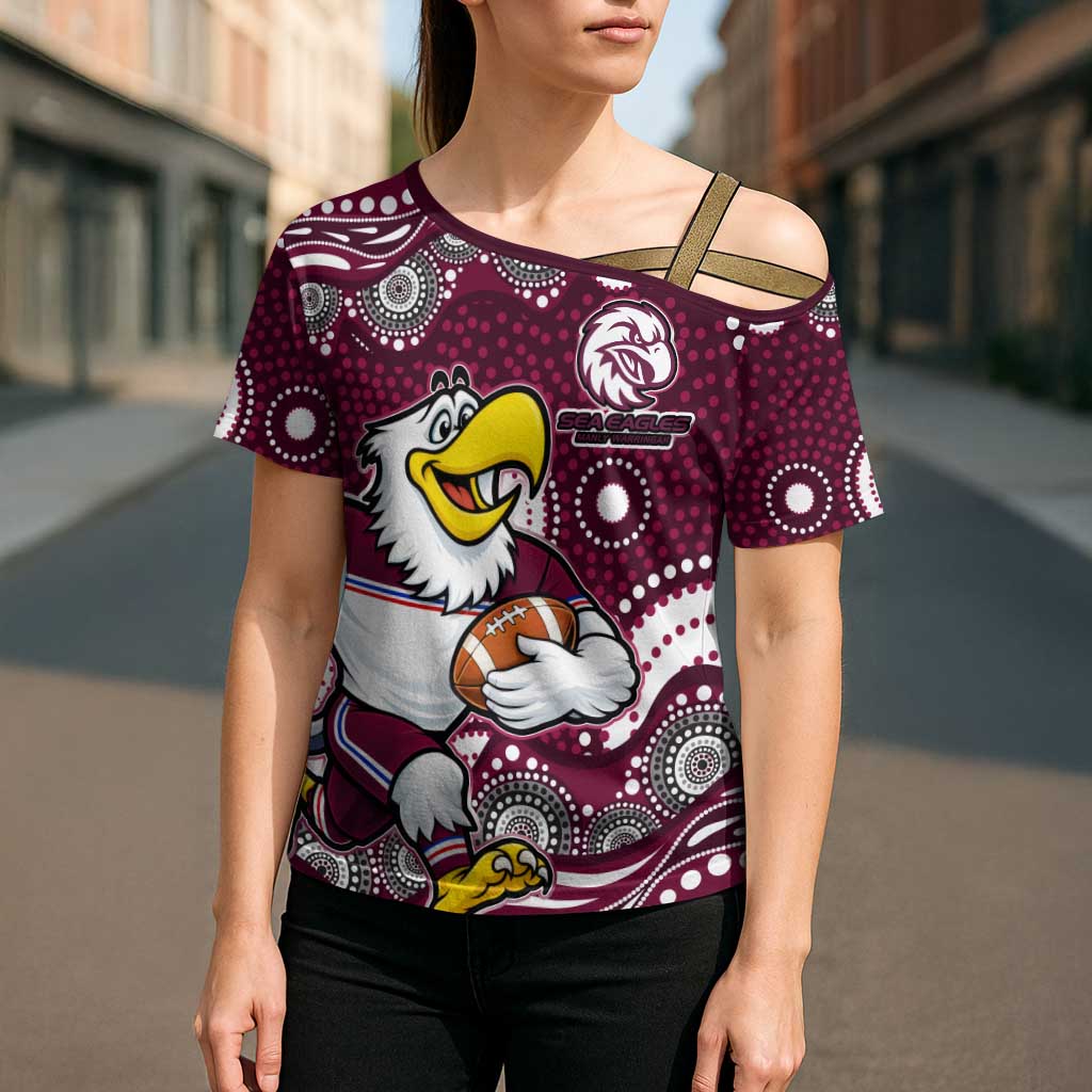 Manly Warringah Sea Eagles Cross Shoulder Shirt Aboriginal Dot Pattern - Rugby Mascot Heritage Pride