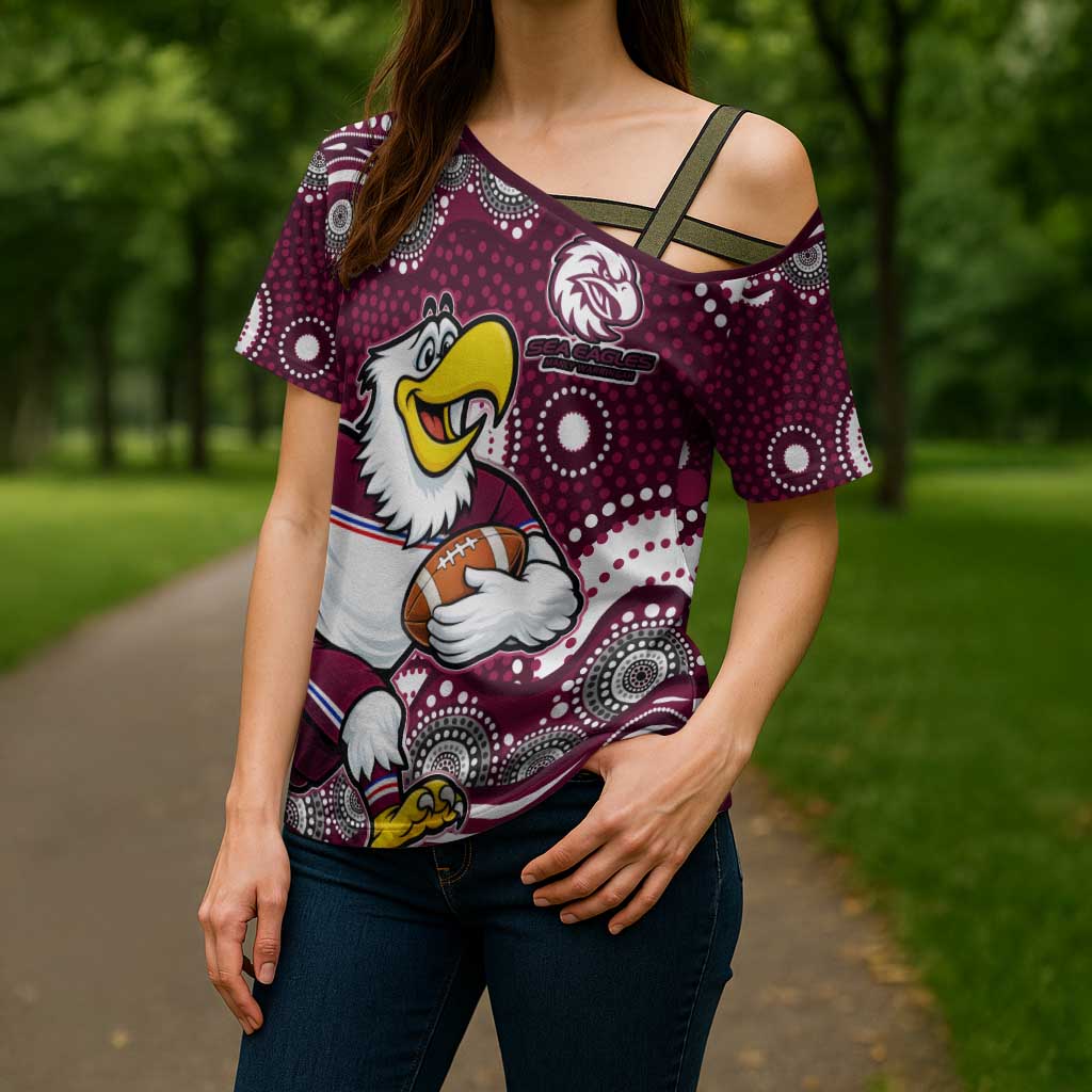 Manly Warringah Sea Eagles Cross Shoulder Shirt Aboriginal Dot Pattern - Rugby Mascot Heritage Pride