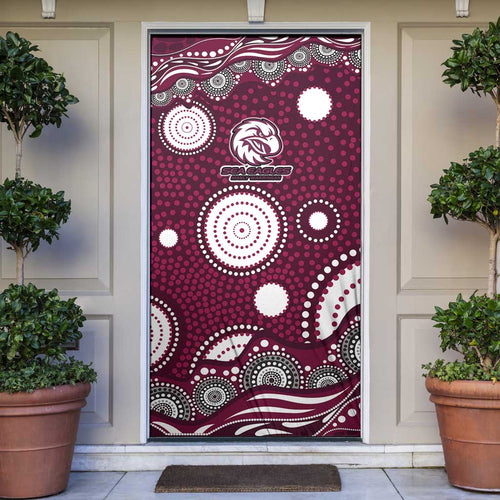 Manly Warringah Sea Eagles Door Cover Aboriginal Dot Pattern - Rugby Mascot Heritage Pride