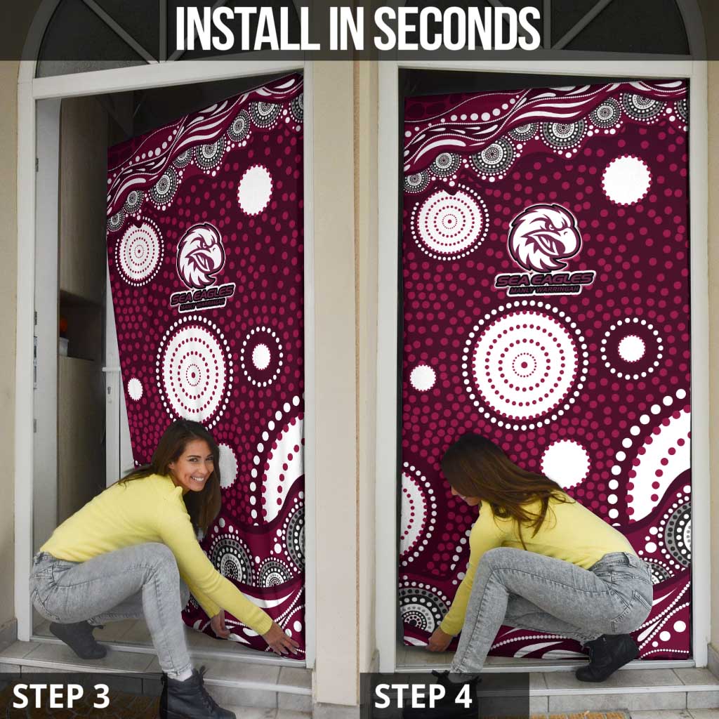 Manly Warringah Sea Eagles Door Cover Aboriginal Dot Pattern - Rugby Mascot Heritage Pride