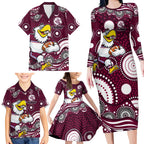 Manly Warringah Sea Eagles Family Matching Long Sleeve Bodycon Dress and Hawaiian Shirt Aboriginal Dot Pattern - Rugby Mascot Heritage Pride