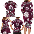 Manly Warringah Sea Eagles Family Matching Long Sleeve Bodycon Dress and Hawaiian Shirt Aboriginal Dot Pattern - Rugby Mascot Heritage Pride