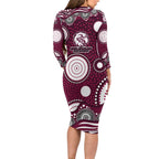 Manly Warringah Sea Eagles Family Matching Long Sleeve Bodycon Dress and Hawaiian Shirt Aboriginal Dot Pattern - Rugby Mascot Heritage Pride