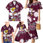 Manly Warringah Sea Eagles Family Matching Mermaid Dress and Hawaiian Shirt Aboriginal Dot Pattern - Rugby Mascot Heritage Pride