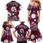 Manly Warringah Sea Eagles Family Matching Mermaid Dress and Hawaiian Shirt Aboriginal Dot Pattern - Rugby Mascot Heritage Pride
