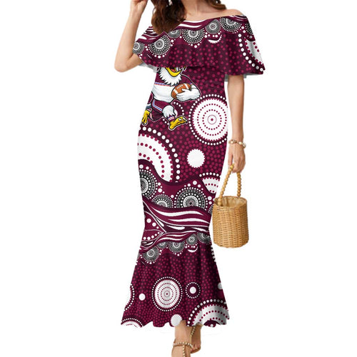Manly Warringah Sea Eagles Family Matching Mermaid Dress and Hawaiian Shirt Aboriginal Dot Pattern - Rugby Mascot Heritage Pride