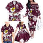 Manly Warringah Sea Eagles Family Matching Off The Shoulder Long Sleeve Dress and Hawaiian Shirt Aboriginal Dot Pattern - Rugby Mascot Heritage Pride