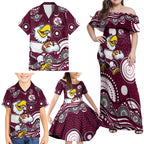 Manly Warringah Sea Eagles Family Matching Off Shoulder Maxi Dress and Hawaiian Shirt Aboriginal Dot Pattern - Rugby Mascot Heritage Pride