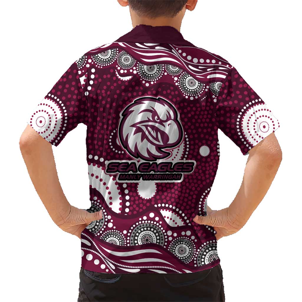 Manly Warringah Sea Eagles Family Matching Off Shoulder Maxi Dress and Hawaiian Shirt Aboriginal Dot Pattern - Rugby Mascot Heritage Pride