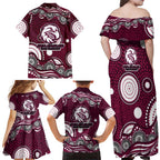 Manly Warringah Sea Eagles Family Matching Off Shoulder Maxi Dress and Hawaiian Shirt Aboriginal Dot Pattern - Rugby Mascot Heritage Pride