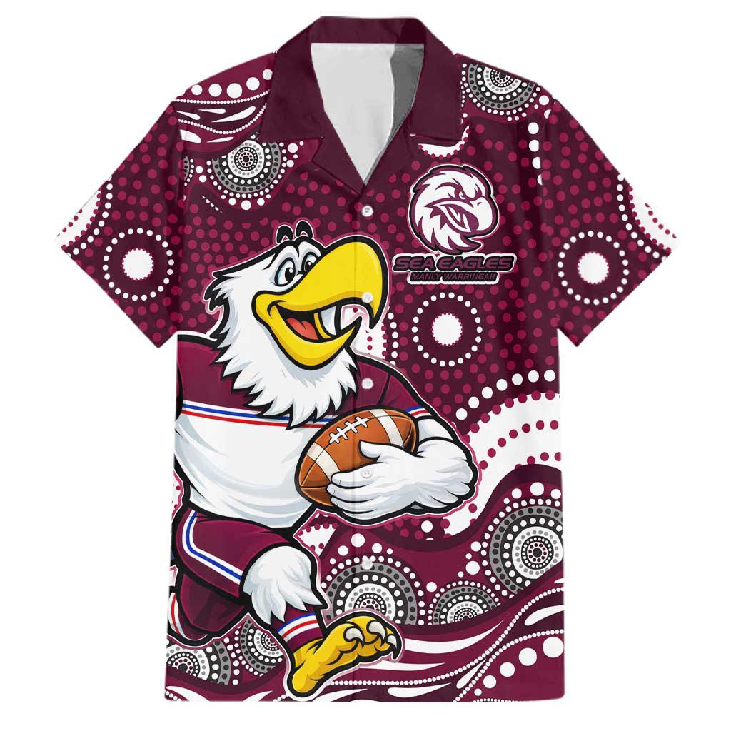 Manly Warringah Sea Eagles Family Matching Off Shoulder Maxi Dress and Hawaiian Shirt Aboriginal Dot Pattern - Rugby Mascot Heritage Pride
