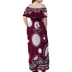 Manly Warringah Sea Eagles Family Matching Off Shoulder Maxi Dress and Hawaiian Shirt Aboriginal Dot Pattern - Rugby Mascot Heritage Pride