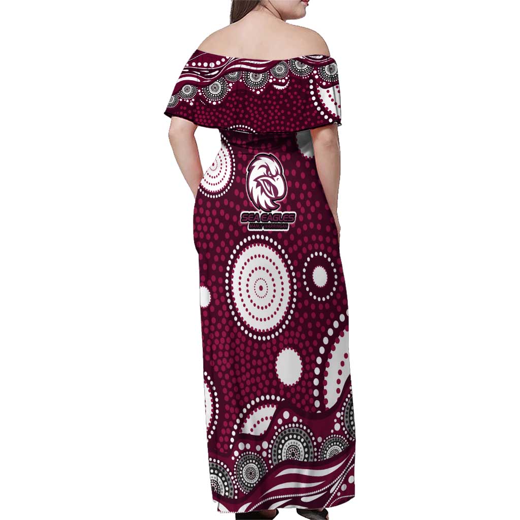 Manly Warringah Sea Eagles Family Matching Off Shoulder Maxi Dress and Hawaiian Shirt Aboriginal Dot Pattern - Rugby Mascot Heritage Pride