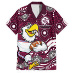 Manly Warringah Sea Eagles Family Matching Off Shoulder Short Dress and Hawaiian Shirt Aboriginal Dot Pattern - Rugby Mascot Heritage Pride