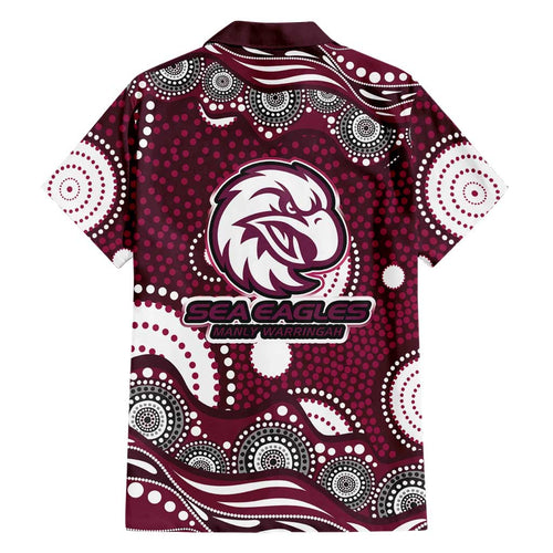 Manly Warringah Sea Eagles Family Matching Off Shoulder Short Dress and Hawaiian Shirt Aboriginal Dot Pattern - Rugby Mascot Heritage Pride