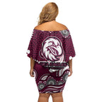 Manly Warringah Sea Eagles Family Matching Off Shoulder Short Dress and Hawaiian Shirt Aboriginal Dot Pattern - Rugby Mascot Heritage Pride
