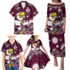 Manly Warringah Sea Eagles Family Matching Puletasi and Hawaiian Shirt Aboriginal Dot Pattern - Rugby Mascot Heritage Pride
