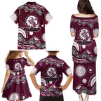 Manly Warringah Sea Eagles Family Matching Puletasi and Hawaiian Shirt Aboriginal Dot Pattern - Rugby Mascot Heritage Pride
