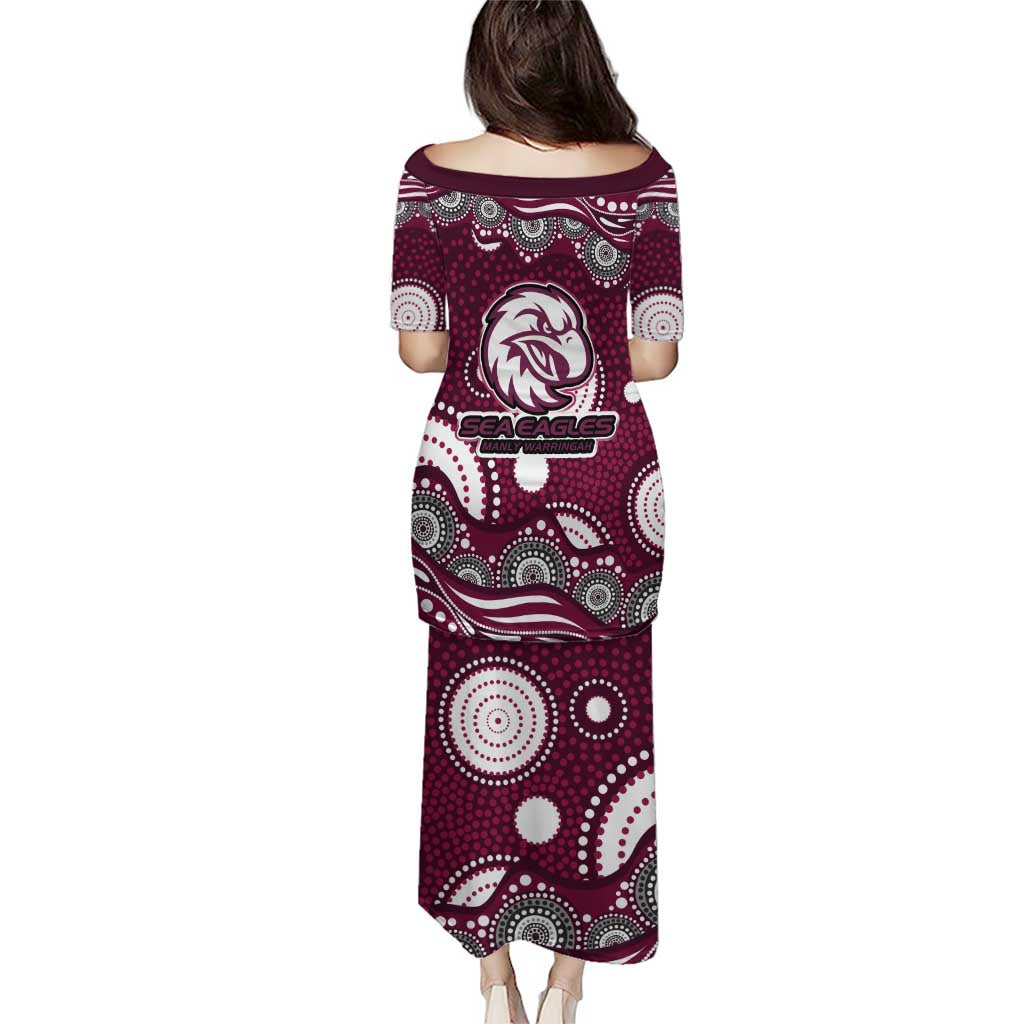 Manly Warringah Sea Eagles Family Matching Puletasi and Hawaiian Shirt Aboriginal Dot Pattern - Rugby Mascot Heritage Pride