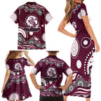 Manly Warringah Sea Eagles Family Matching Short Sleeve Bodycon Dress and Hawaiian Shirt Aboriginal Dot Pattern - Rugby Mascot Heritage Pride