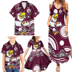 Manly Warringah Sea Eagles Family Matching Summer Maxi Dress and Hawaiian Shirt Aboriginal Dot Pattern - Rugby Mascot Heritage Pride