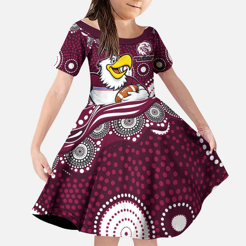 Manly Warringah Sea Eagles Family Matching Summer Maxi Dress and Hawaiian Shirt Aboriginal Dot Pattern - Rugby Mascot Heritage Pride