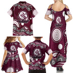Manly Warringah Sea Eagles Family Matching Summer Maxi Dress and Hawaiian Shirt Aboriginal Dot Pattern - Rugby Mascot Heritage Pride