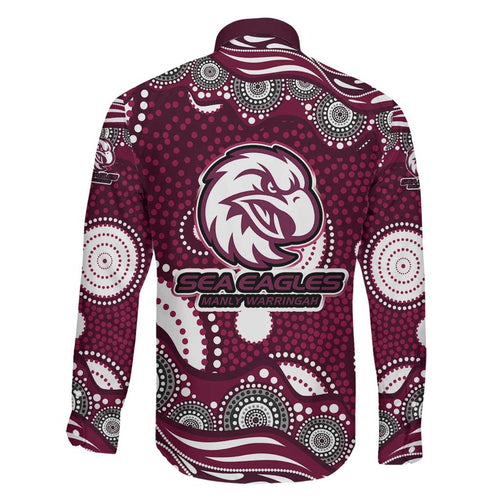 Manly Warringah Sea Eagles Family Matching Summer Maxi Dress and Hawaiian Shirt Aboriginal Dot Pattern - Rugby Mascot Heritage Pride