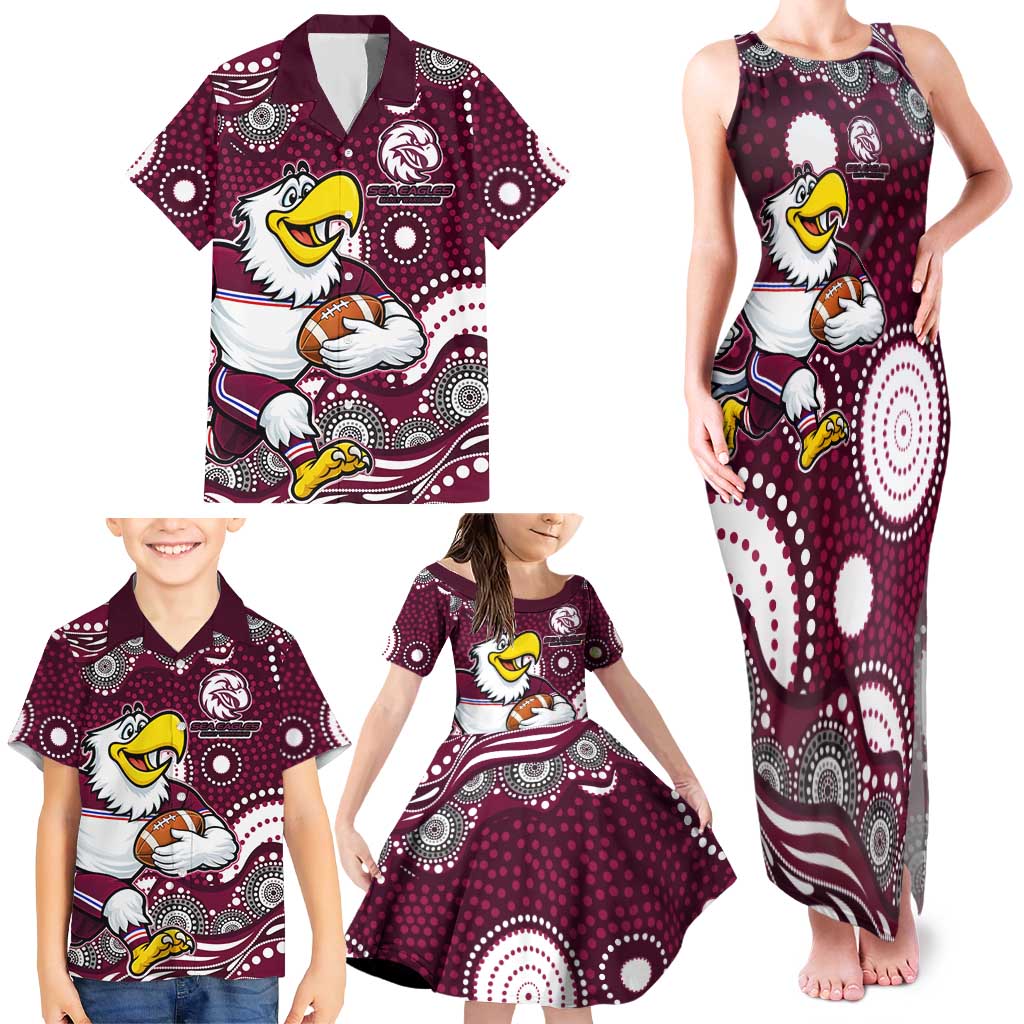 Manly Warringah Sea Eagles Family Matching Tank Maxi Dress and Hawaiian Shirt Aboriginal Dot Pattern - Rugby Mascot Heritage Pride