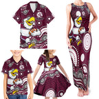 Manly Warringah Sea Eagles Family Matching Tank Maxi Dress and Hawaiian Shirt Aboriginal Dot Pattern - Rugby Mascot Heritage Pride