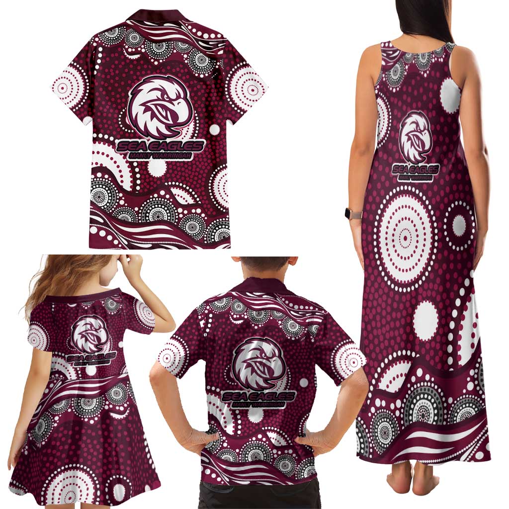 Manly Warringah Sea Eagles Family Matching Tank Maxi Dress and Hawaiian Shirt Aboriginal Dot Pattern - Rugby Mascot Heritage Pride