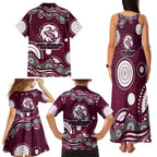 Manly Warringah Sea Eagles Family Matching Tank Maxi Dress and Hawaiian Shirt Aboriginal Dot Pattern - Rugby Mascot Heritage Pride