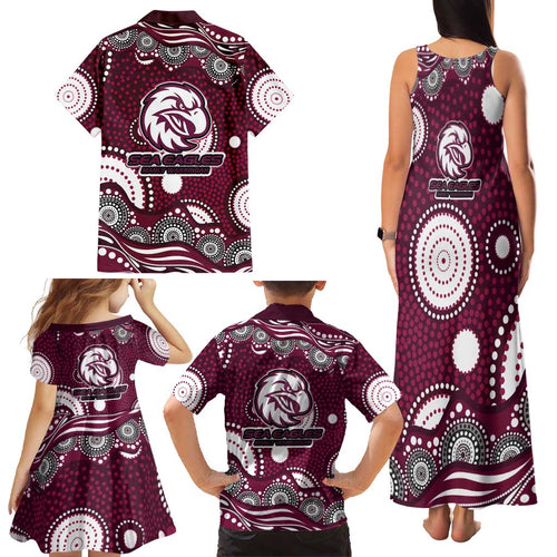 Manly Warringah Sea Eagles Family Matching Tank Maxi Dress and Hawaiian Shirt Aboriginal Dot Pattern - Rugby Mascot Heritage Pride