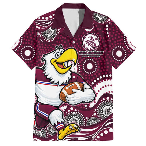 Manly Warringah Sea Eagles Hawaiian Shirt Aboriginal Dot Pattern - Rugby Mascot Heritage Pride