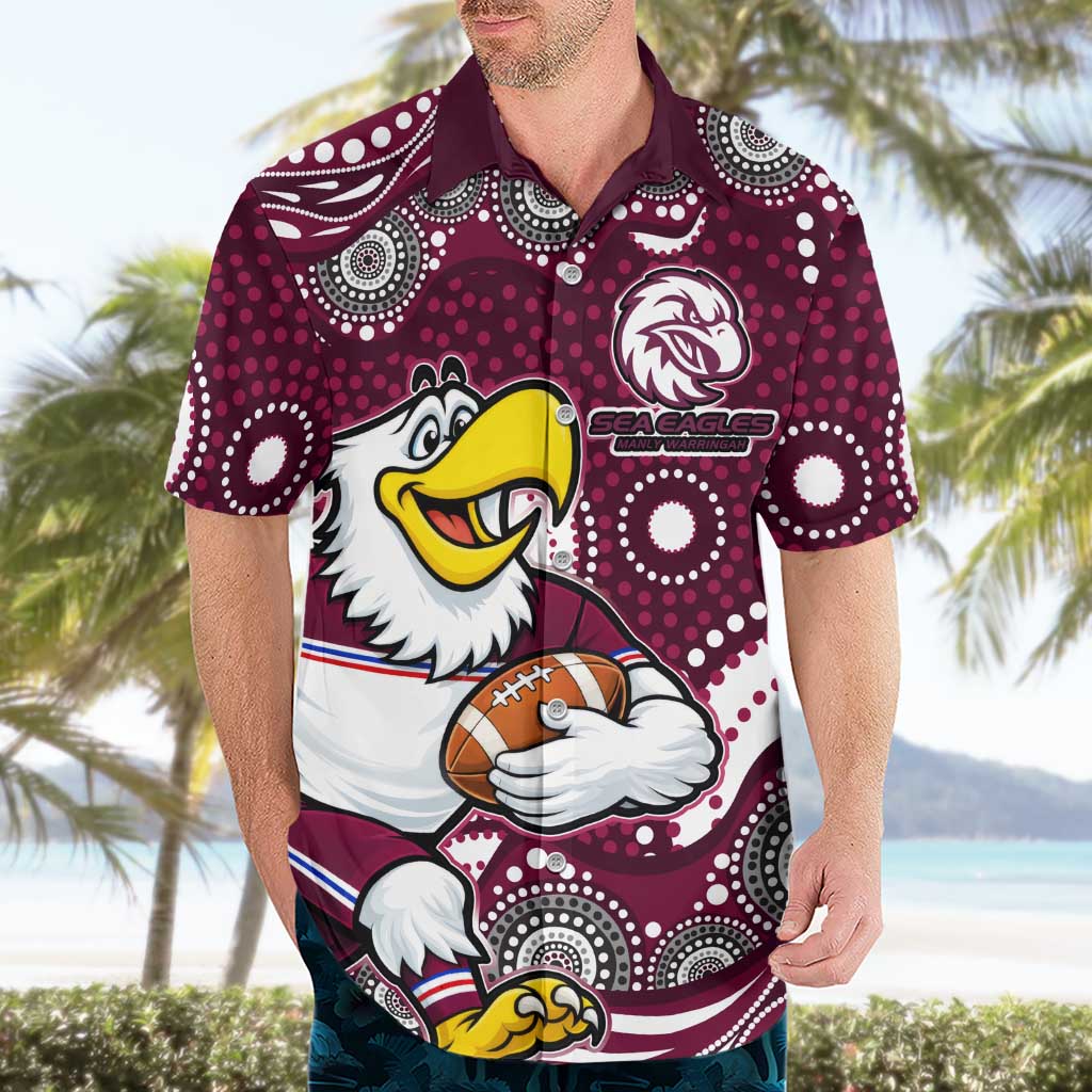 Manly Warringah Sea Eagles Hawaiian Shirt Aboriginal Dot Pattern - Rugby Mascot Heritage Pride
