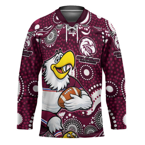 Manly Warringah Sea Eagles Hockey Jersey Aboriginal Dot Pattern - Rugby Mascot Heritage Pride