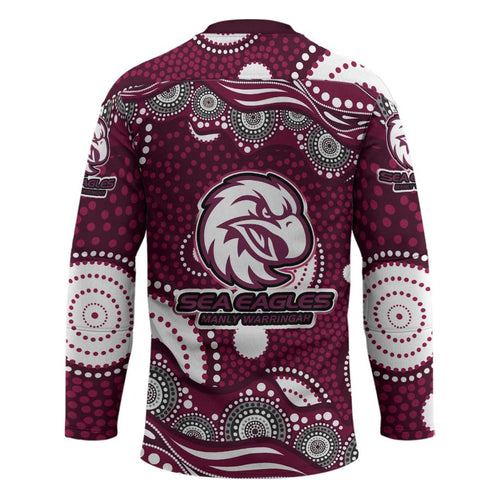 Manly Warringah Sea Eagles Hockey Jersey Aboriginal Dot Pattern - Rugby Mascot Heritage Pride