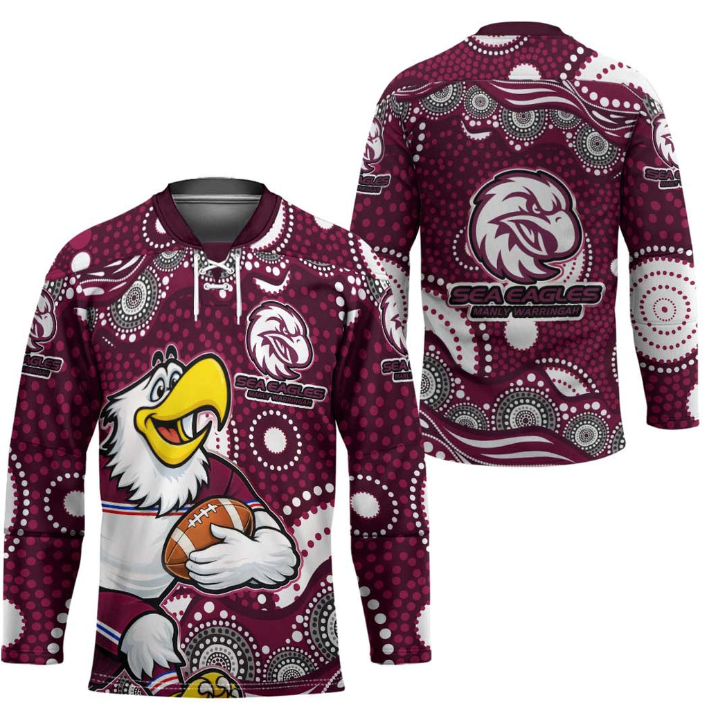Manly Warringah Sea Eagles Hockey Jersey Aboriginal Dot Pattern - Rugby Mascot Heritage Pride