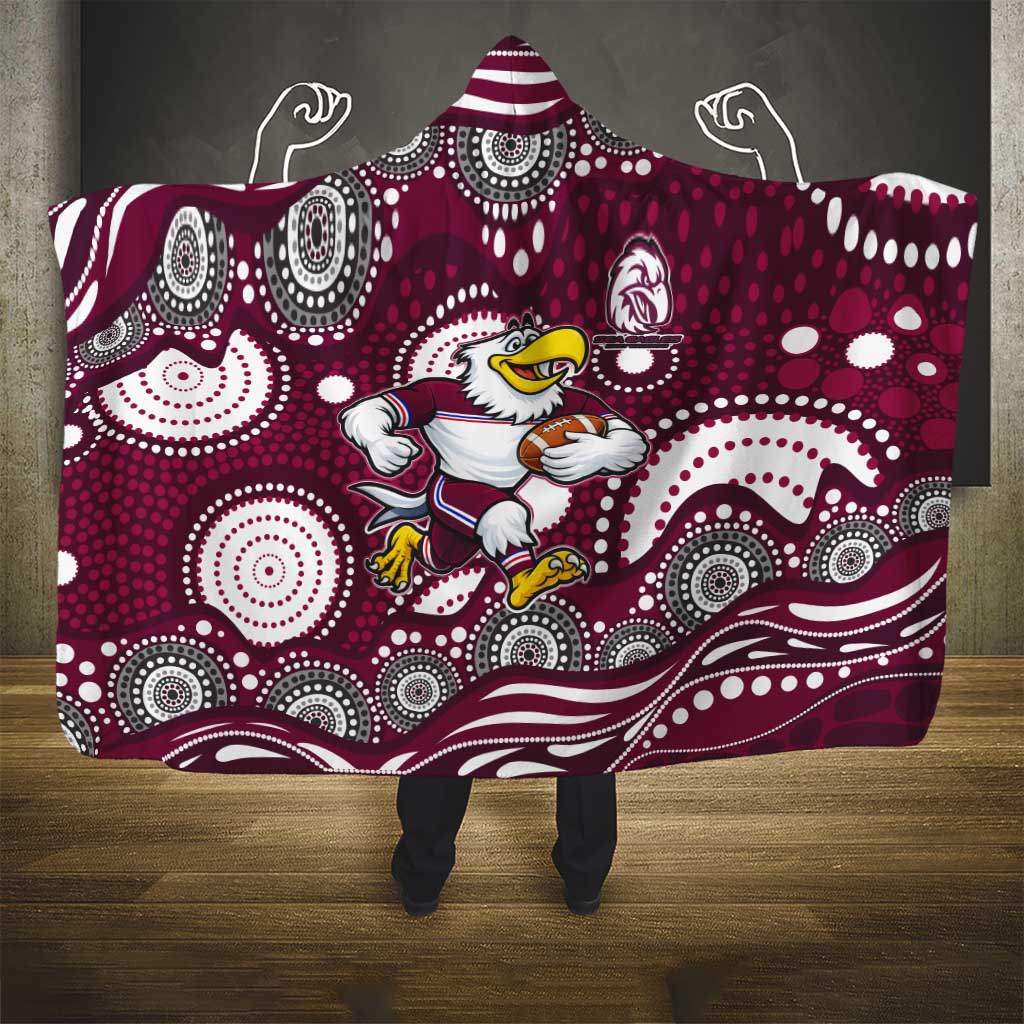 Manly Warringah Sea Eagles Hooded Blanket Aboriginal Dot Pattern - Rugby Mascot Heritage Pride